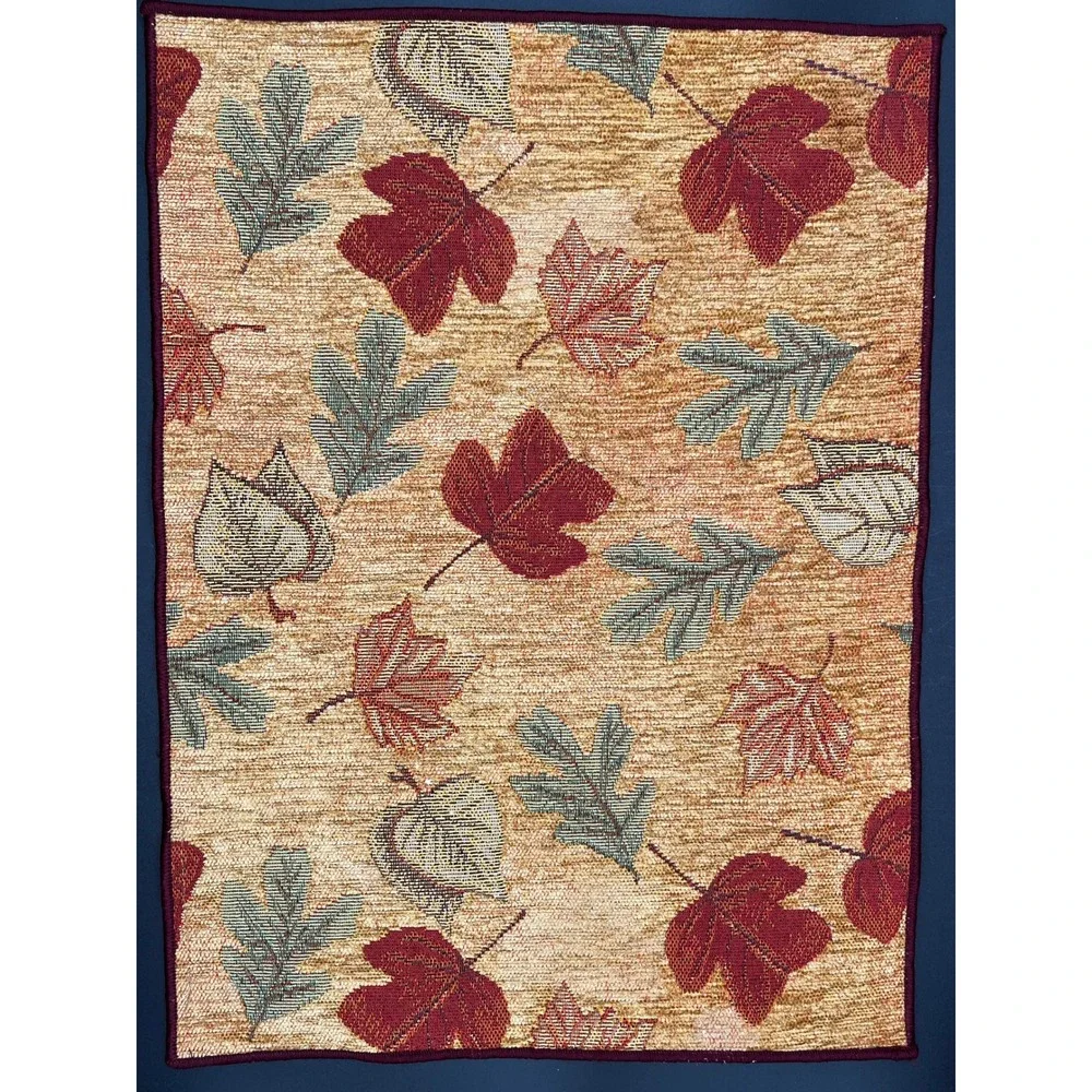 Set of 4 Autumn Leaves Woven Tapestry Placemats Burgundy Sage Tan Decor 17